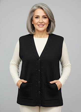 Kadın Orta Yaş ve Üzeri Sıkı Dokuma İnce Anne Triko Yelek 1140