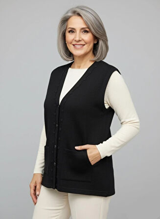 Kadın Orta Yaş ve Üzeri Sıkı Dokuma İnce Anne Triko Yelek 1140