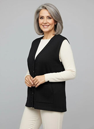 Kadın Orta Yaş ve Üzeri Sıkı Dokuma İnce Anne Triko Yelek 1140