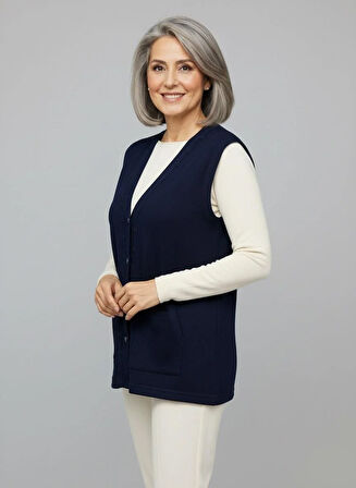 Kadın Orta Yaş ve Üzeri Sıkı Dokuma İnce Anne Triko Yelek 1140