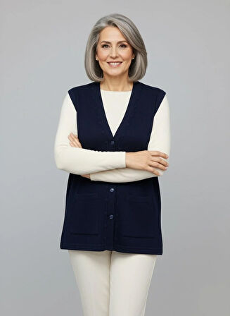 Kadın Orta Yaş ve Üzeri Sıkı Dokuma İnce Anne Triko Yelek 1140