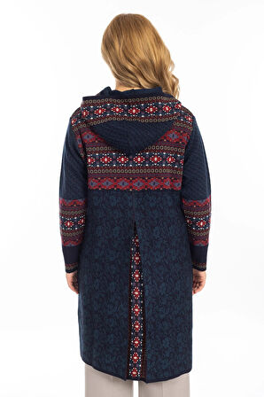 Yeni Model Etnik Desen Kapşüşonlu ve Fermuarlı Kadın Hırka 2308