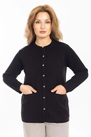 Yeni Model Kadın Triko Örgü Düğmeli Yumuşak Doku Kadın Kışlık Hırka 30270-Siyah