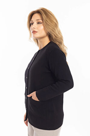 Yeni Model Kadın Triko Örgü Düğmeli Yumuşak Doku Kadın Kışlık Hırka 30270-Siyah