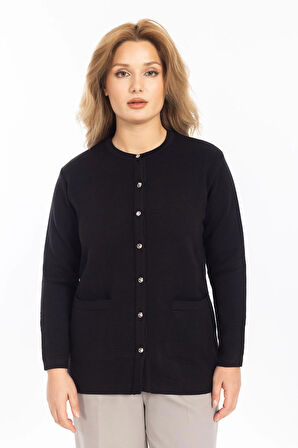 Yeni Model Kadın Triko Örgü Düğmeli Yumuşak Doku Kadın Kışlık Hırka 30270-Siyah