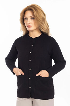 Yeni Model Kadın Triko Örgü Düğmeli Yumuşak Doku Kadın Kışlık Hırka 30270-Siyah