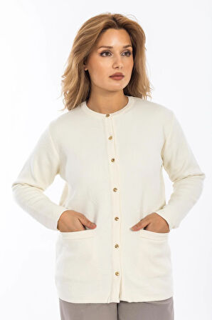 Yeni Model Kadın Triko Örgü Düğmeli Yumuşak Doku Kadın Kışlık Hırka 30270-Beyaz