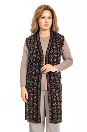 Klasik Kadın Etnik Model Triko Örgü Uzun Anne Yelek 1070