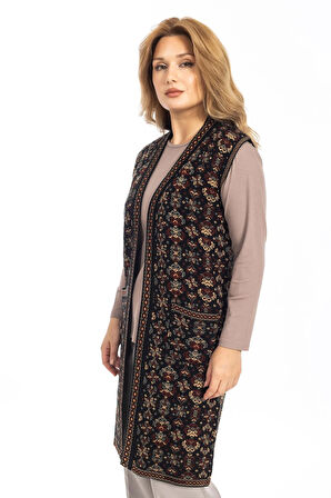 Klasik Kadın Etnik Model Triko Örgü Uzun Anne Yelek 1070