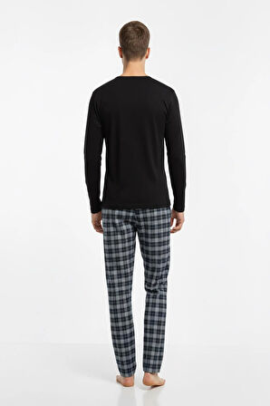 Erkek İnterlok Rahat Kalıp Sıfır Yaka Pamuk Pijama Takımı 6779