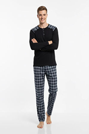 Erkek İnterlok Rahat Kalıp Sıfır Yaka Pamuk Pijama Takımı 6779