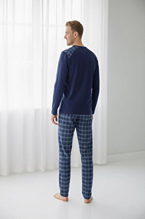 Erkek İnterlok Rahat Kalıp Sıfır Yaka Pamuk Pijama Takımı 6779