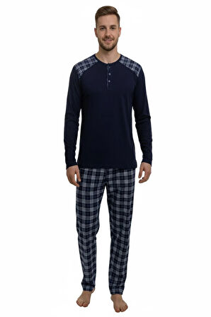 Erkek İnterlok Rahat Kalıp Sıfır Yaka Pamuk Pijama Takımı 6779
