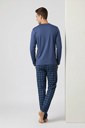 Erkek İnterlok Rahat Kalıp Sıfır Yaka Pamuk Pijama Takımı 6779