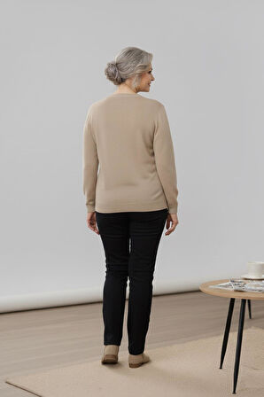 Kadın Yüksek Kalite Soğuk İplik Triko Örgü Anne Kazak Bluz 3048