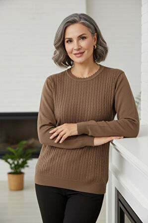 Kadın Yüksek Kalite Soğuk İplik Triko Örgü Anne Kazak Bluz 3048