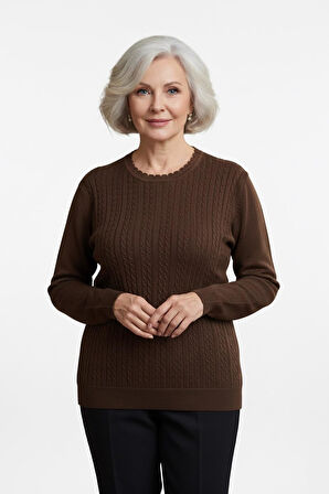 Kadın Yüksek Kalite Soğuk İplik Triko Örgü Anne Kazak Bluz 3048