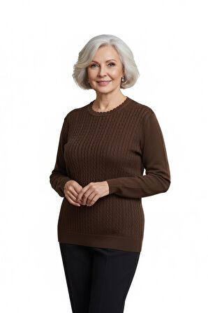 Kadın Yüksek Kalite Soğuk İplik Triko Örgü Anne Kazak Bluz 3048