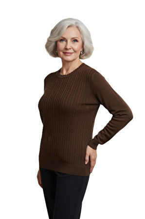 Kadın Yüksek Kalite Soğuk İplik Triko Örgü Anne Kazak Bluz 3048