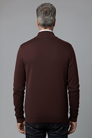 Erkek Orta Yaş ve Üzeri Triko Örgü Akrilik Fermuarlı Kışlık Baba Hırka 2062-Bordo