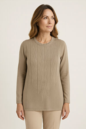 Kadın Yüksek Kalite Soğuk İplik Triko Örgü Anne Kazak Bluz 3056