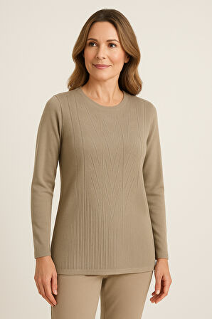 Kadın Yüksek Kalite Soğuk İplik Triko Örgü Anne Kazak Bluz 3056