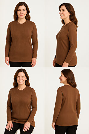 Kadın Yüksek Kalite Soğuk İplik Triko Örgü Anne Kazak Bluz 3056