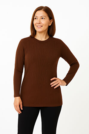 Kadın Yüksek Kalite Soğuk İplik Triko Örgü Anne Kazak Bluz 3056