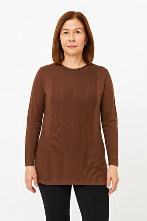 Kadın Yüksek Kalite Soğuk İplik Triko Örgü Anne Kazak Bluz 3056