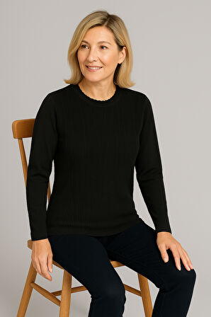 Kadın Yüksek Kalite Soğuk İplik Triko Örgü Anne Kazak Bluz 3056