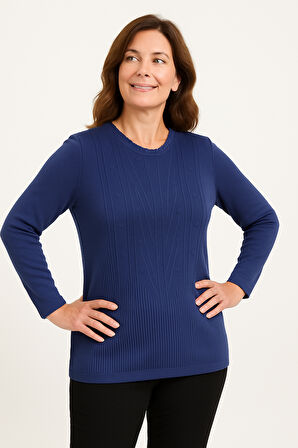 Kadın Yüksek Kalite Soğuk İplik Triko Örgü Anne Kazak Bluz 3056