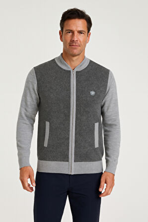 Erkek Orta Yaş ve Üzeri Triko Örgü Akrilik Fermuarlı Kışlık Baba Hırka 2062 Açık Gri