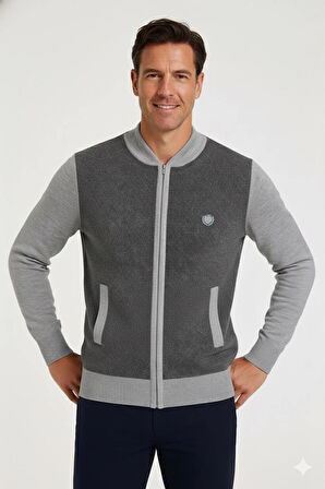 Erkek Orta Yaş ve Üzeri Triko Örgü Akrilik Fermuarlı Kışlık Baba Hırka 2062 Açık Gri