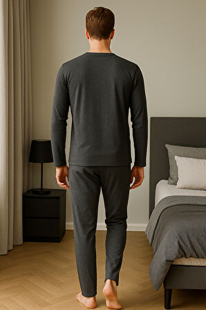 Erkek İnterlok Rahat Kalıp Sıfır Yaka Pamuk Pijama Takımı 6772