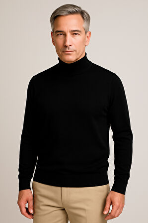 Erkek Orta Kalınlıkta  Pamuk Yumuşak Dokulu Yarım Boğazlı Balıkçı Yaka Kazak 6260