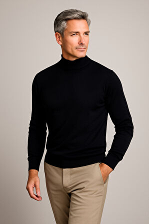 Erkek Orta Kalınlıkta  Pamuk Yumuşak Dokulu Yarım Boğazlı Balıkçı Yaka Kazak 6260