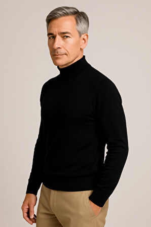 Erkek Orta Kalınlıkta  Pamuk Yumuşak Dokulu Yarım Boğazlı Balıkçı Yaka Kazak 6260