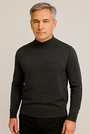 Erkek Orta Kalınlıkta  Pamuk Yumuşak Dokulu Yarım Boğazlı Balıkçı Yaka Kazak 6260