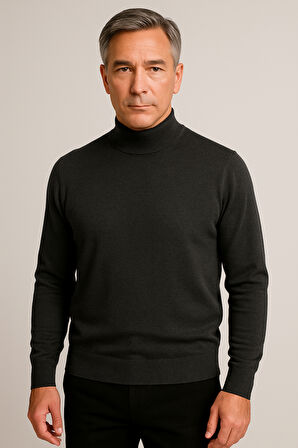 Erkek Orta Kalınlıkta  Pamuk Yumuşak Dokulu Yarım Boğazlı Balıkçı Yaka Kazak 6260