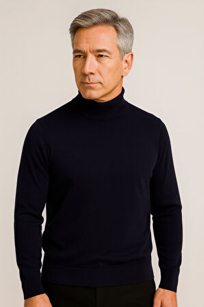 Erkek Orta Kalınlıkta  Pamuk Yumuşak Dokulu Yarım Boğazlı Balıkçı Yaka Kazak 6260