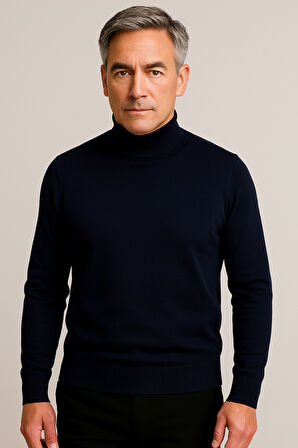 Erkek Orta Kalınlıkta  Pamuk Yumuşak Dokulu Yarım Boğazlı Balıkçı Yaka Kazak 6260