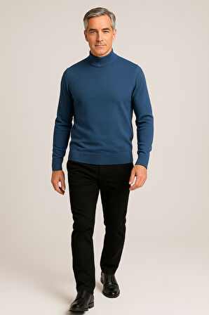 Erkek Orta Kalınlıkta  Pamuk Yumuşak Dokulu Yarım Boğazlı Balıkçı Yaka Kazak 6260