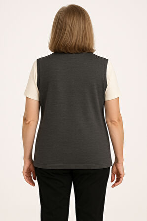 Kadın Orta Yaş ve Üzeri Sıkı Dokuma Taş İşlemeli İnce Anne Triko Yelek 1195