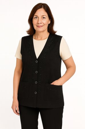 Kadın Orta Yaş ve Üzeri Sıkı Dokuma Taş İşlemeli İnce Anne Triko Yelek 1195