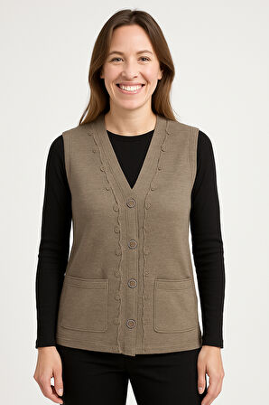 Kadın Orta Yaş ve Üzeri Sıkı Dokuma İnce Anne Triko Yelek 1140