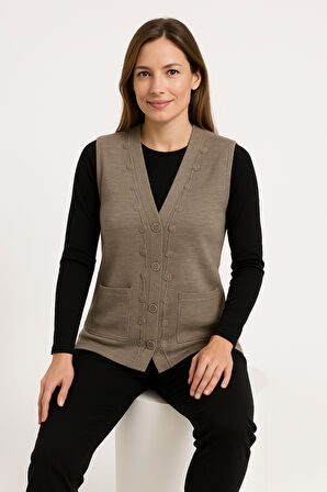 Kadın Orta Yaş ve Üzeri Sıkı Dokuma İnce Anne Triko Yelek 1140