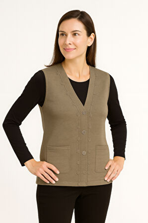 Kadın Orta Yaş ve Üzeri Sıkı Dokuma İnce Anne Triko Yelek 1140