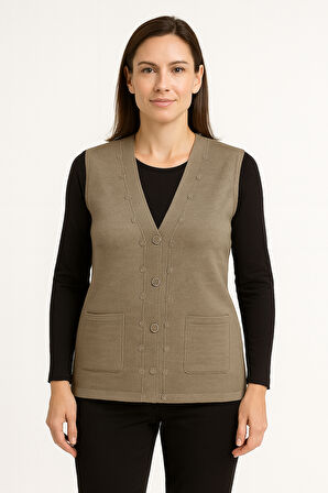 Kadın Orta Yaş ve Üzeri Sıkı Dokuma İnce Anne Triko Yelek 1140