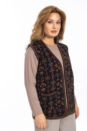 Kadın Etnik Model Triko Örgü Kilim Anne Yelek 1070