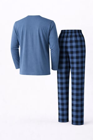 Erkek İnterlok Rahat Kalıp Sıfır Yaka Pamuk Pijama Takımı 6806